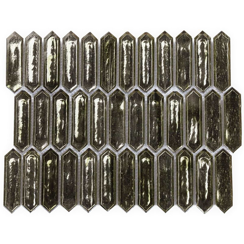 Komorebi 1x3 Picket Polished Glass Mosaic Tile, Rainforest Dew Gray