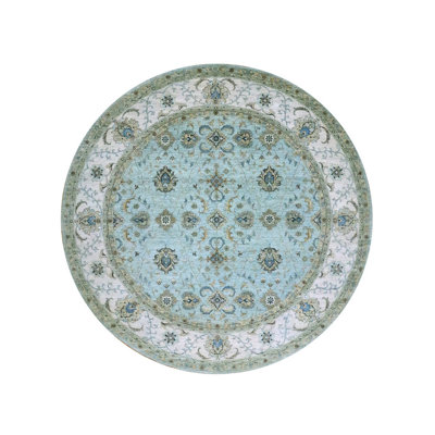 Tapis oriental rond en laine bleu noué à la main 11 pi 10 po x 11 pi 10 po - MOA10276110