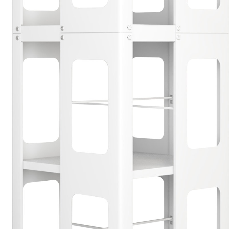 4-Tier All-Steel Rotating Bookshelf With 360° Wheels, Large Size Sturdy & Spacious Book Rack, New Style White Bookshelf,Easy Assembly