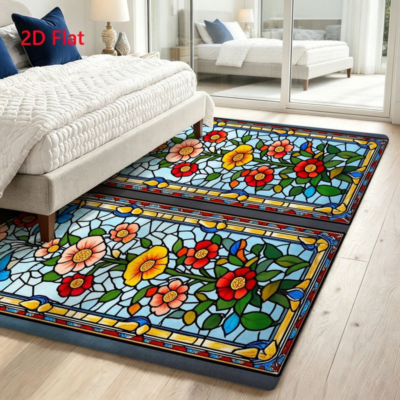 Vibrant Floral Stained Glass Area Rug, Artistic Home Decor, Non-Slip Soft Indoor Floor Mat for Living Room Bedroom Kitchen Patio Outdoor, Washable Rugs