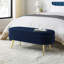 Banc de rangement ovale, flanelle avec pieds en métal - bleu foncé-130075117-130075122