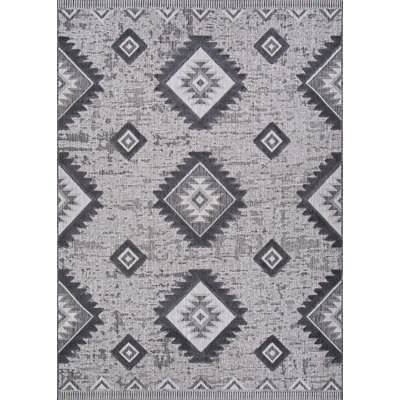 Tapis d’usage intérieur/extérieur gris tissé à la machine Lujan