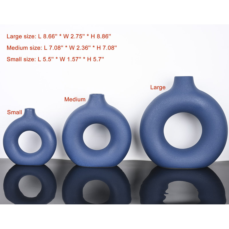 Vase de table en céramique 3 pièces Elsia, Bleu