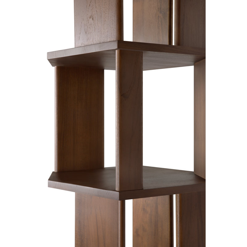 Stairs Solid Wood Geometric Bookcase, Varnished Teak