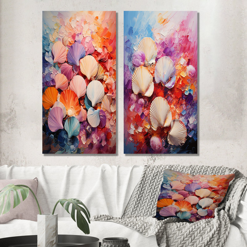 «Seashells Wonders On The Coast - Seashell», ensemble de 2 reproductions d'art sur toile, Toile tendue, H 28 po x l 25 po