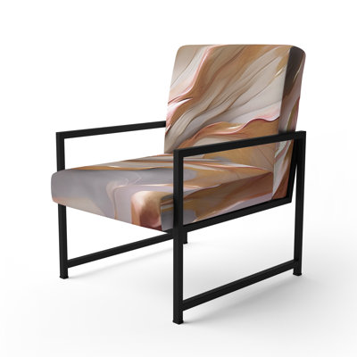 Subtle Serenity Liquid Art Gold Waves I - Upholstered Modern Arm Chair, Geometric Shapes Accent Chair