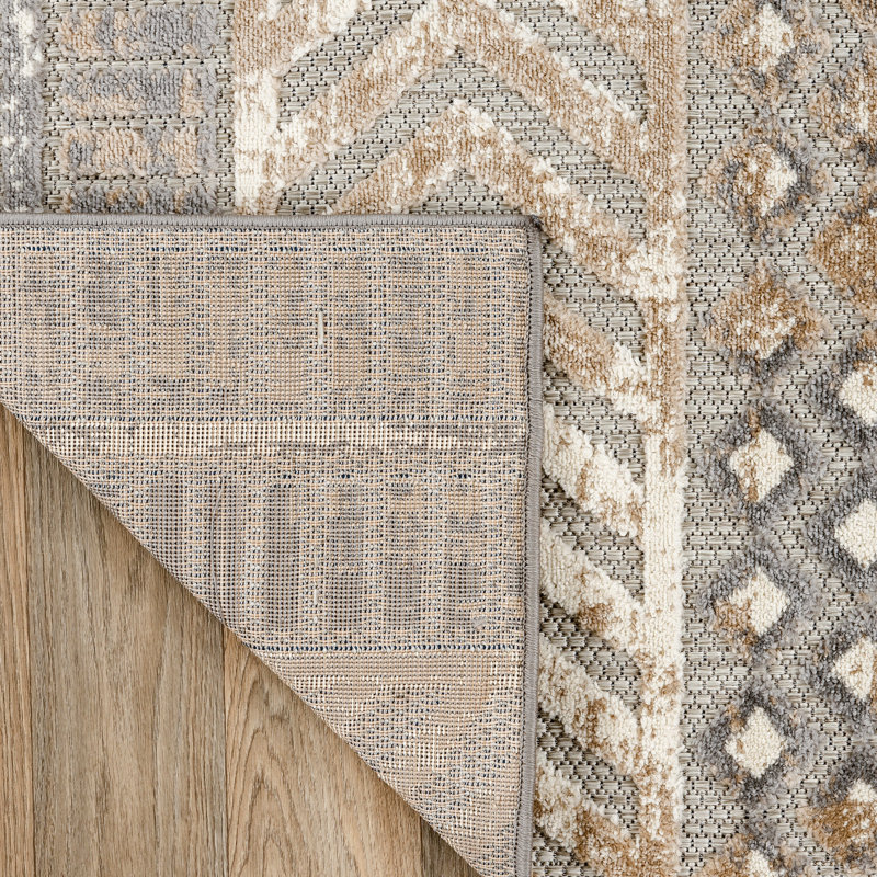 Tapis intérieur / extérieur gris / ivoire / beige Alphee, Rectangle 3 pi 3 po x 5 pi
