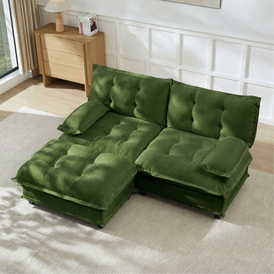 Canapé modulaire modulaire en L 77 po en forme de L avec repose-pieds, siège profond en chenille 2 places avec coussin en treillis confortable décoré, chambre et appartement