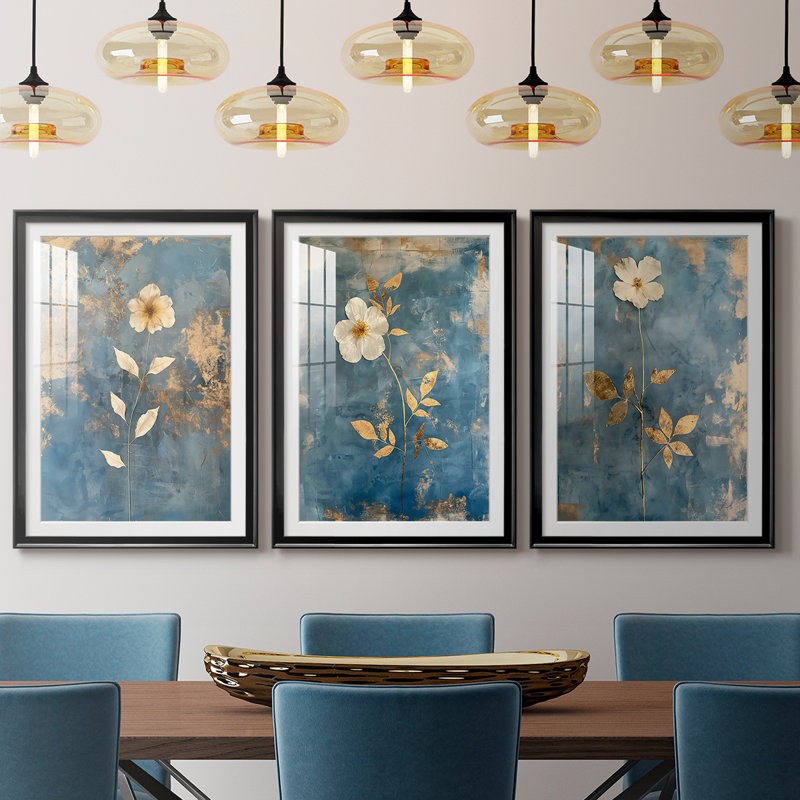 FLORAL Series XLVI - Impression encadrée sur mesure de qualité supérieure - 3 pièces, H 15 po x l 19 po, Noir