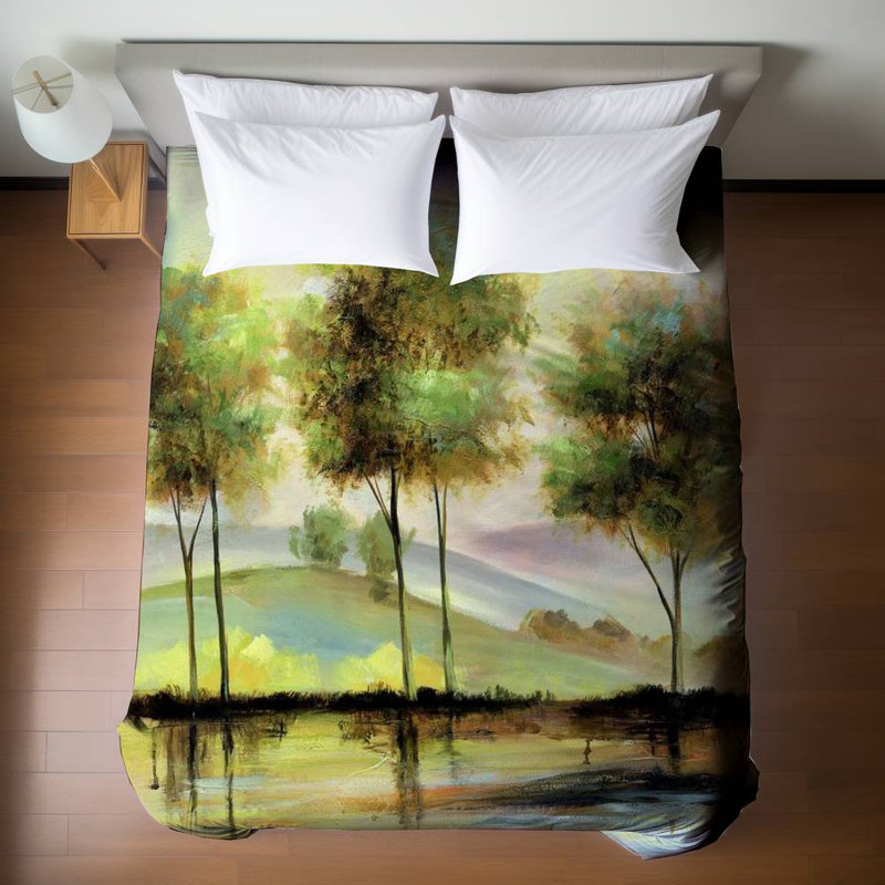 Housse de couette Arbres près du lac vert | Décoration de chambre à coucher