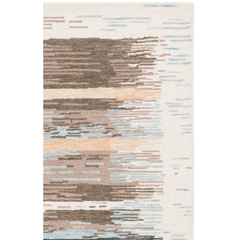 Tapis bleu / brun en laine et coton touffeté à la main Aninda, Carré 6 pi