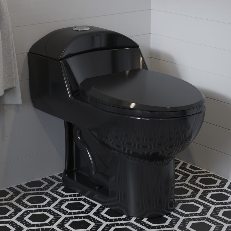 Toilette allongée une pièce à double chasse Chateau en noir brillant 1,1 / 1,6 GPF, Noir