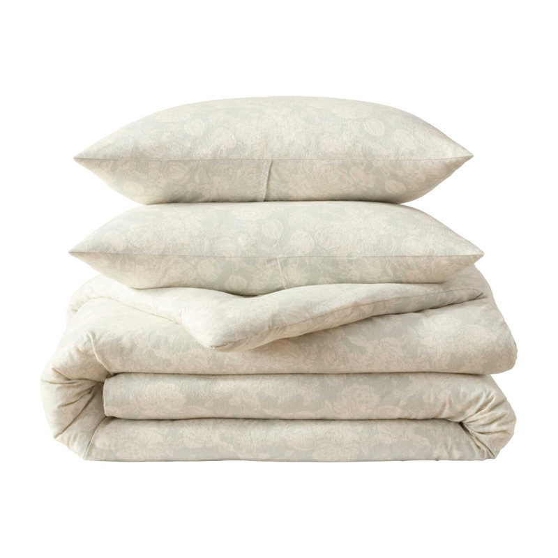 Laura Ashley Meredith Cotton Flannel Grey Comforter Set, King Comforter