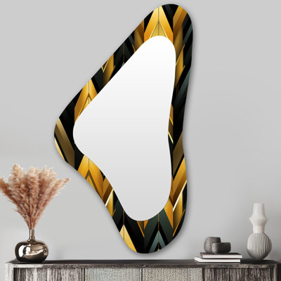 Motif à chevrons glamour noir et doré - Formes asymétriques à chevrons - Grand miroir mural moderne