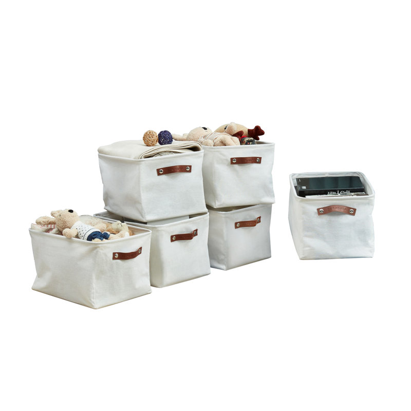 Decomomo Water Resistant Foldable Storage Bin | Canvas Fabric Container With Handles, 9.5" H x 11" W x 15" D, Creamy/White