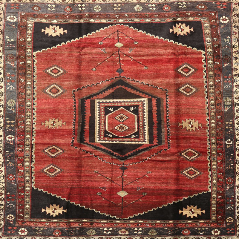 Tapis oriental oriental / noir / crème, Carré 6 pi