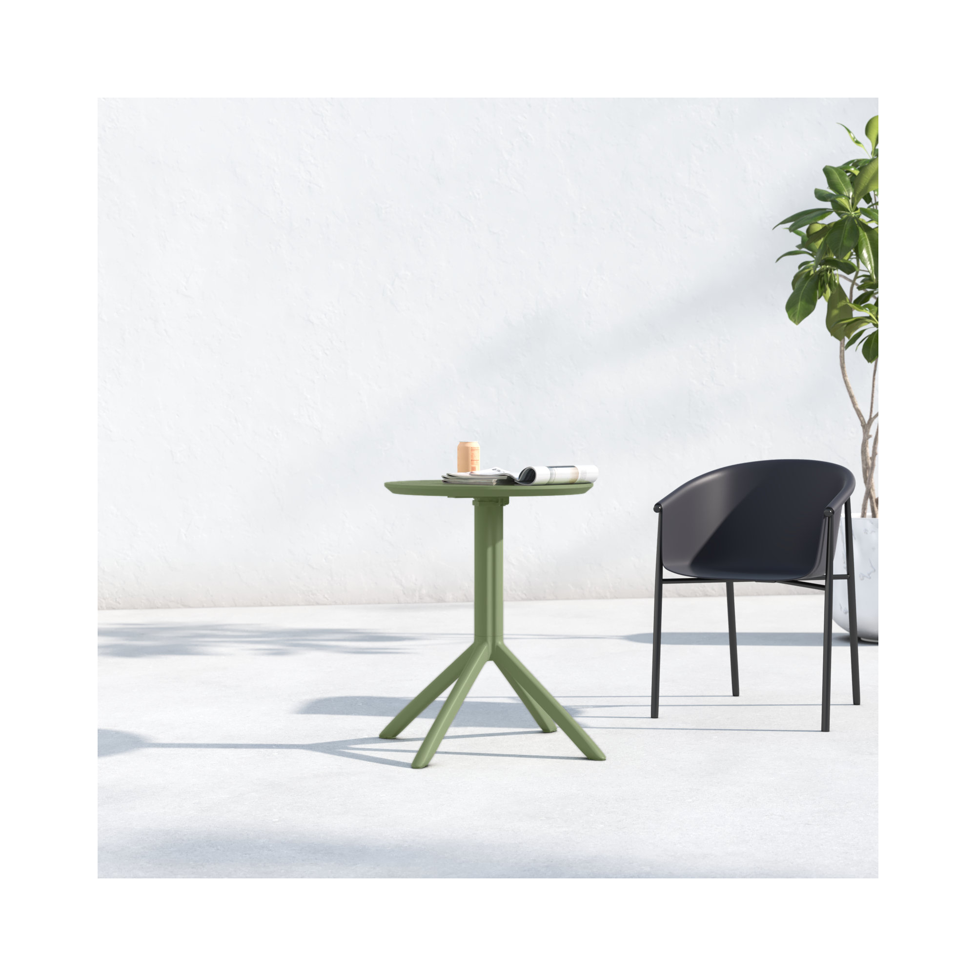 Plastic/Resin 2 - Person Round Table, 29.5" H x 23.6" W x 23.6" L, Olive Green