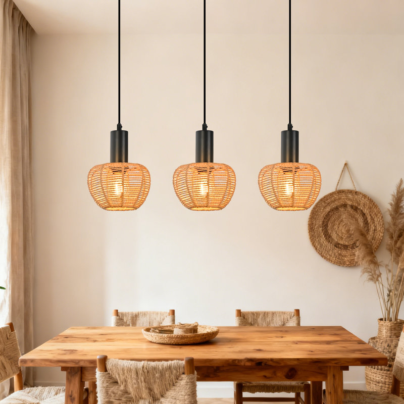 3-Light Boho Rattan Pendant