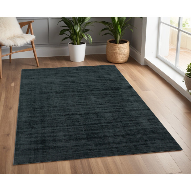 Tapis gris anthracite et noir tissé à la main 4 pi x 6 pi
