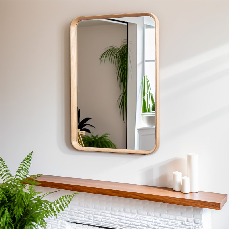 Modern Rounded Rectangle Mirror, Oak