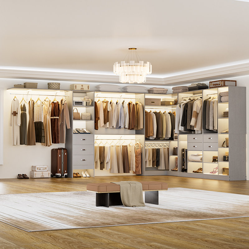  Système d'organisation avec tiroirs en bois 127,5 po x 86,8 po (largeur réglable), Gris