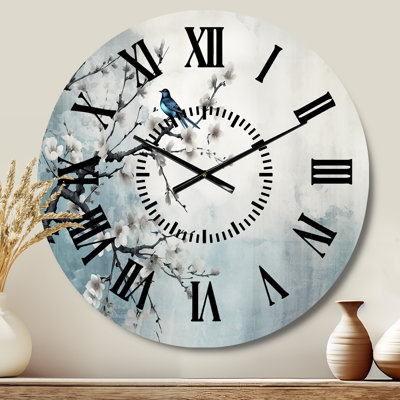 Asian Art Sumi Bird Serenity XII - Asian Black Face Wall Clock