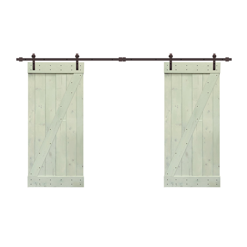 Porte de grange lambrissée peinte en bois et métal, 42 po x 84 po, Vert sauge
