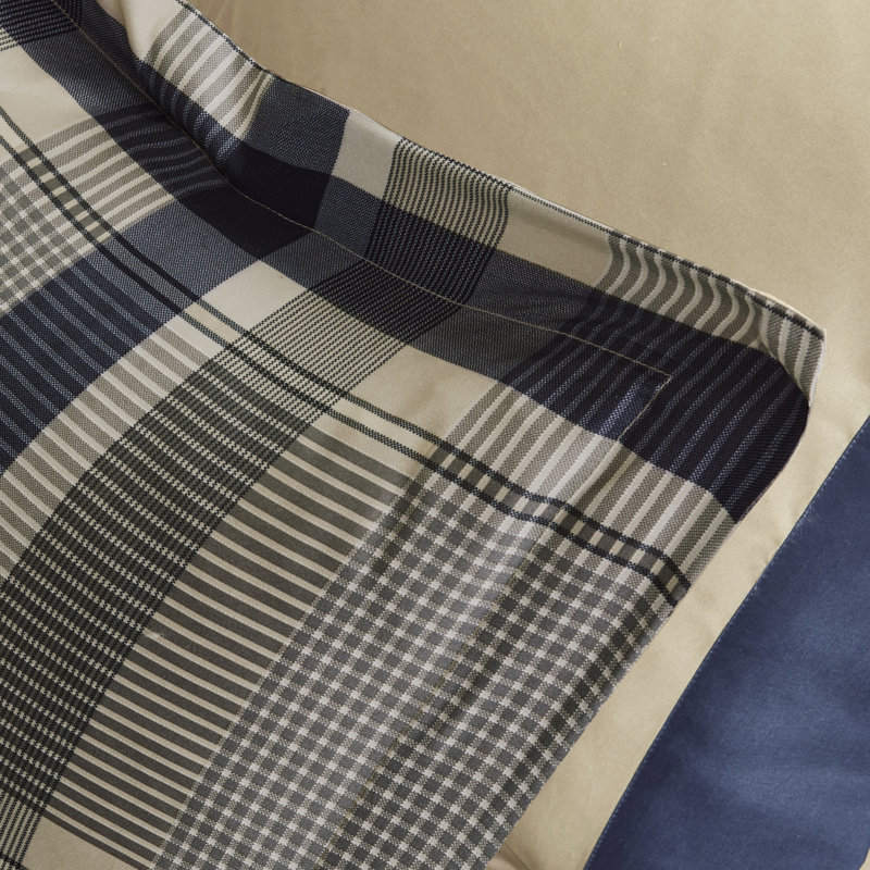 Robbie Plaid Comforter Set with Bed Sheets, Full Comforter + 8 Additional Pieces, Navy/Taupe
