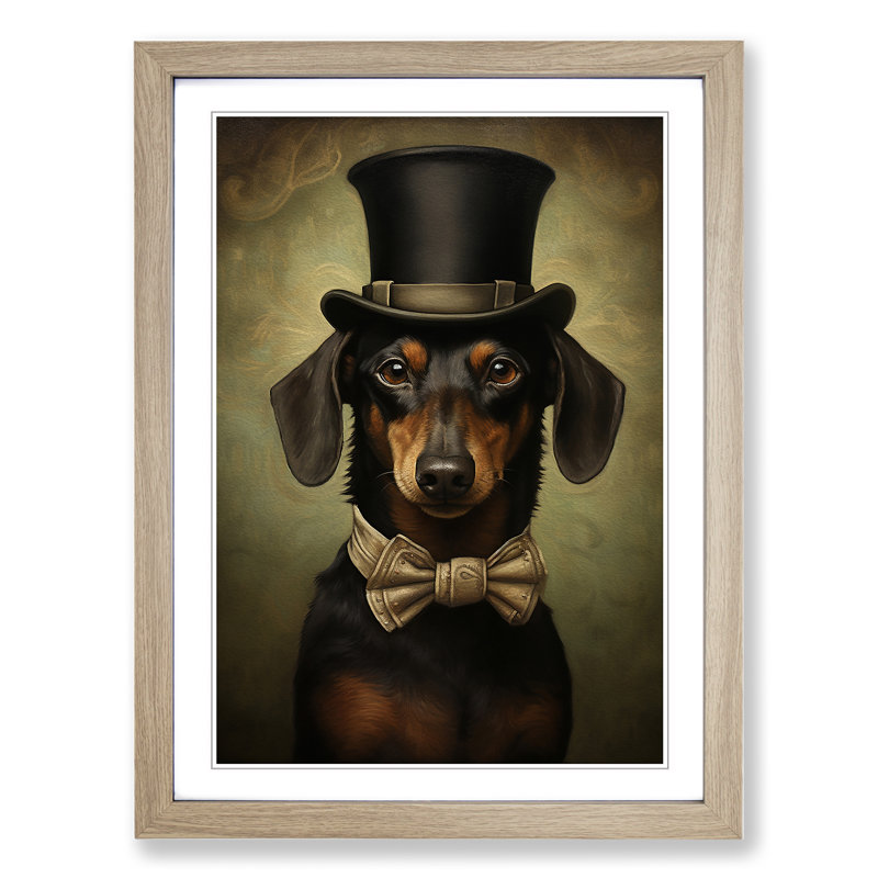 Dachshund Realism - Single Picture Frame Print on Wood, Oak, 46cm H x 34cm W x 2cm D