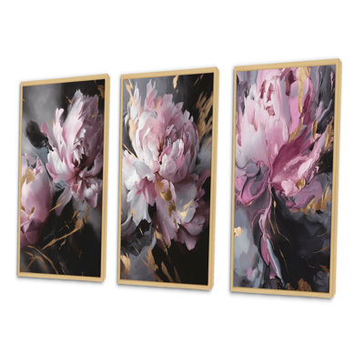 «Harmonious Pink Grey Peony Flower», 3 pièces