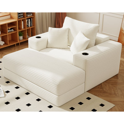 62" Big Compression Upholstered Chaise Lounge Cloud Boneless Sofa Bed Corduroy Bean Bag Chair with Ottoman