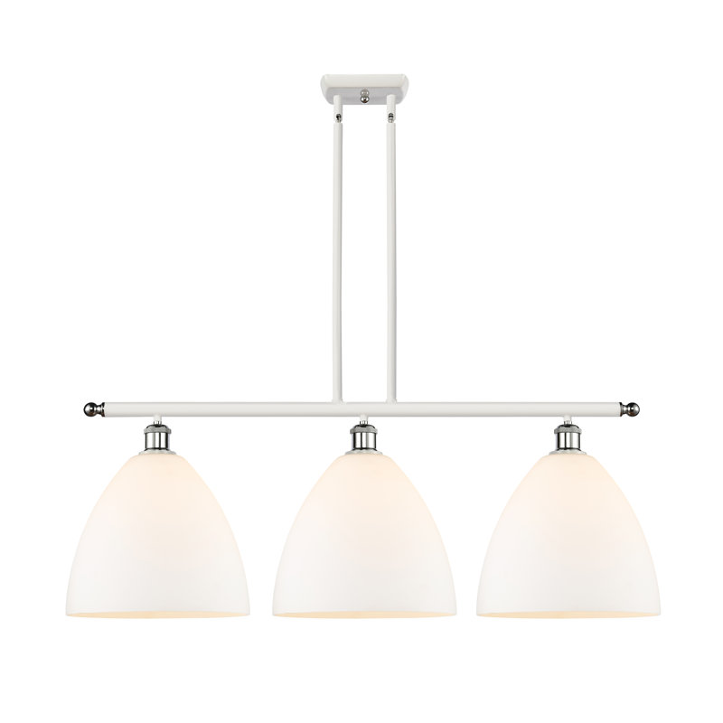 Luminaire suspendu linéaire à 3 lumières pour îlot de cuisine Alizia, Blanc mat, Ampoule non incluse, Blanc / chrome poli