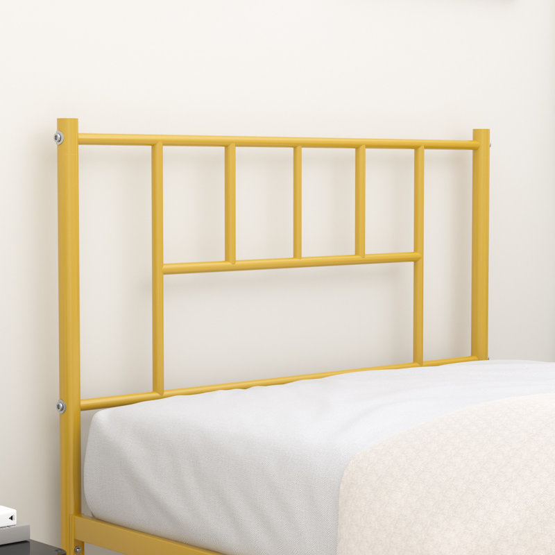 Cadre de lit simple, cadre de lit en métal avec tête de lit, lit plateforme en fer sans matelas ni sommier, Simple, Or