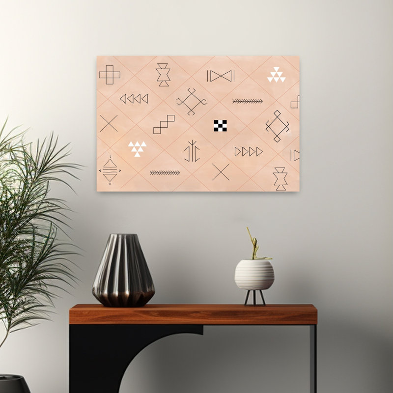 Geometric Tribal Symbols Abstract Geometric Minimalist Wall Art Print 1 Piece Wrapped Canvas Wall Art, 40.64cm H x 60.96cm W