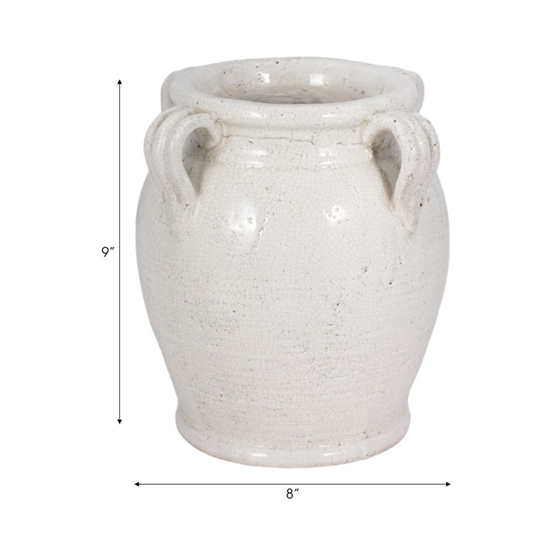 Ceramic/Porcelain Table Vase, 9" H x 8" W x 8" D, Glossy White