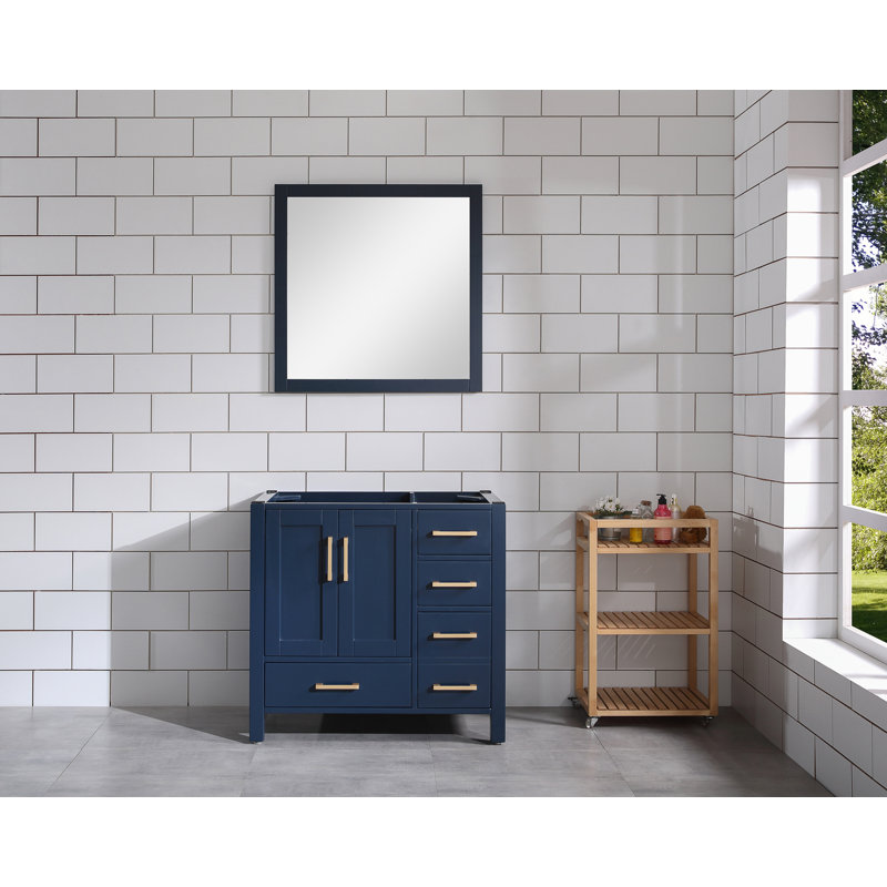 36 po X P 22 po Meuble-lavabo décalé à gauche D Aseelah, Blanc, Bleu marine