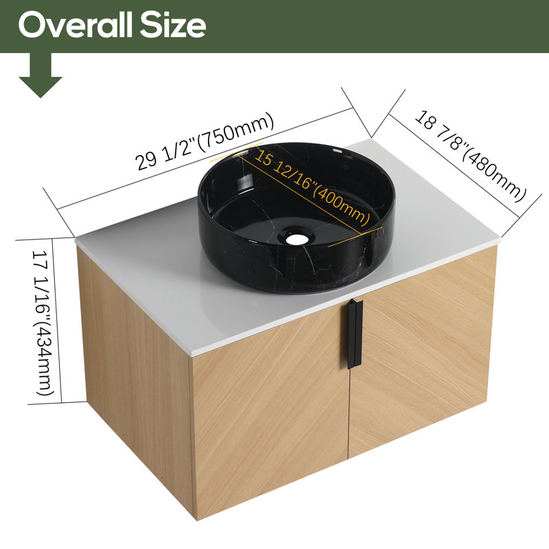 30'' Floating Single Bathroom Vanity with Ceramic Sink, Black