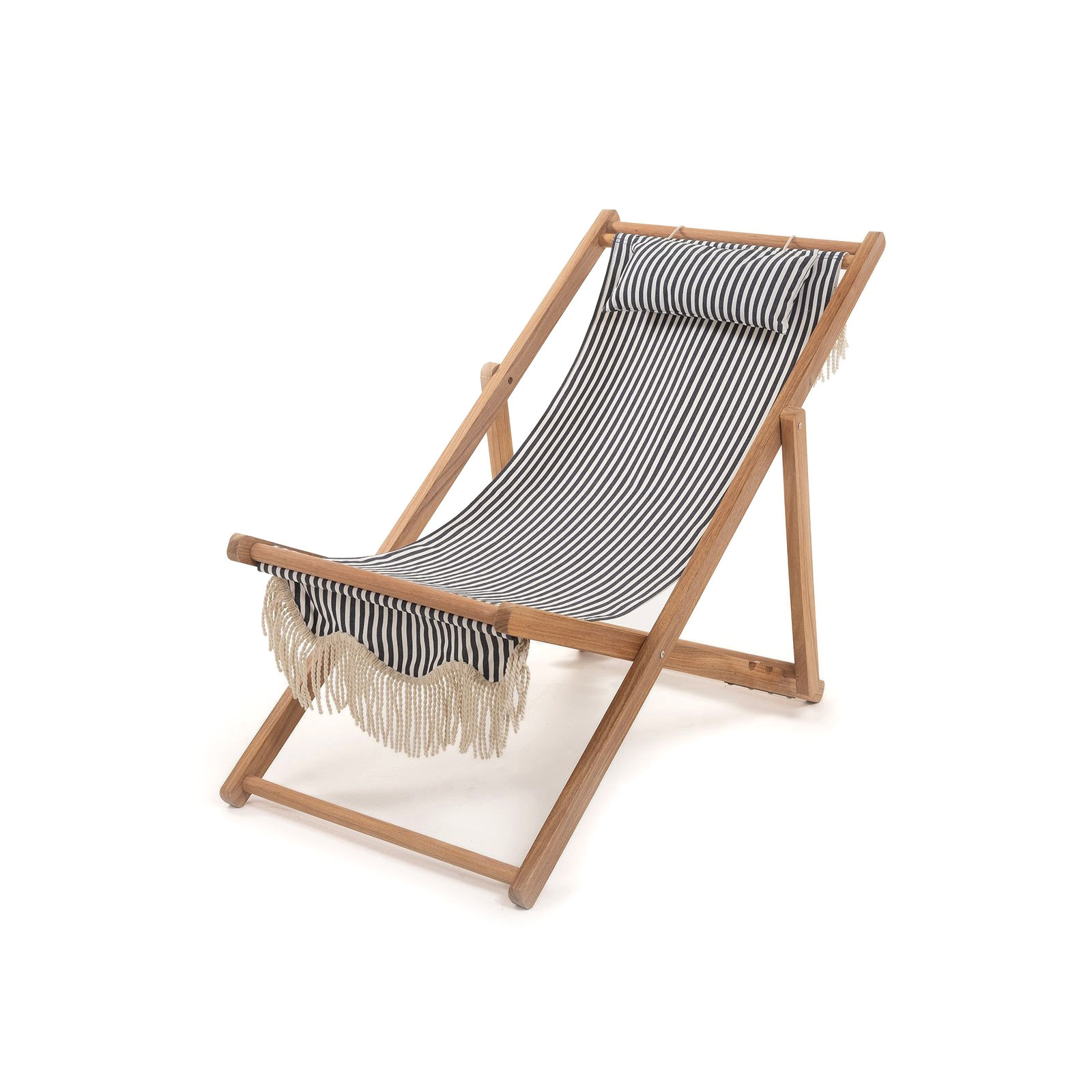  Folding Deck Chair with Cushion, Lauren's Navy Stripe