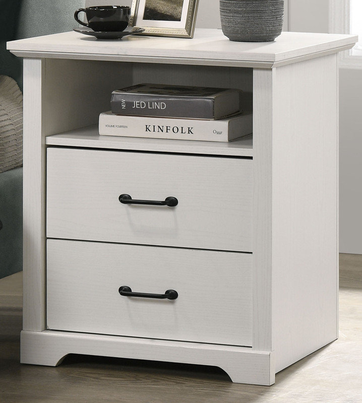 Table de chevet blanche à 2 tiroirs de 22 po de large avec ports de chargement USB | Idée cadeau