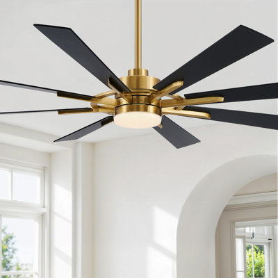 60'' 8-Blade Modern Farmhouse Large Room LED Windmill Ceiling Fan with Light and Remote