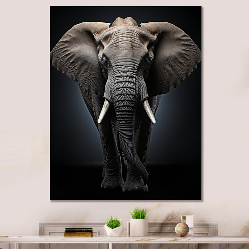 «Black and White Elephant Embrace of Force VII», reproduction sur toile, H 20 po x l 12 po x P 1 po, Toile tendue