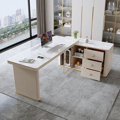 Luxury Sintered Stone L-shaped Desk/Computer Desk with Cabinet