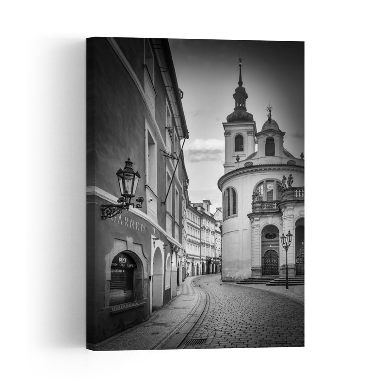Historic Prague Street Scene Abstract Contemporary Architecture City Wall Art Print 1 Piece Wrapped Canvas Wall Art