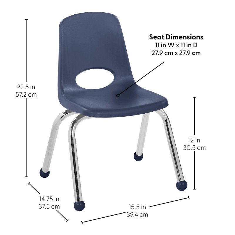 Chaise empilable 12 pouces avec patins à billes, 96 pièces / palette , Marine, 10", 120