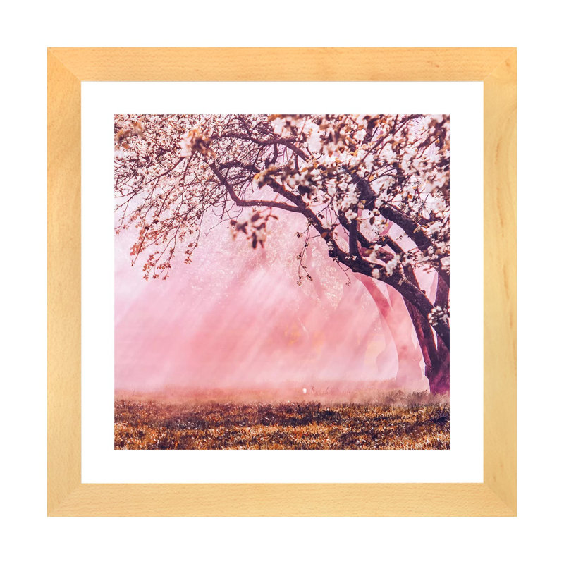 « Sunrise Blossom » par Hobopeeba-impression, H 16 po x l 16 po x P 1 po, Toile avec cadre en bois beige, Blanc