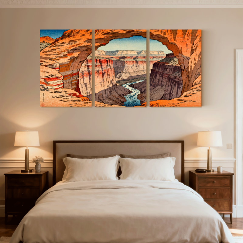«Canyon Arch River Reflection Landscape», ensemble de 3 reproductions d'art sur toile, H 24 po x l 48 po