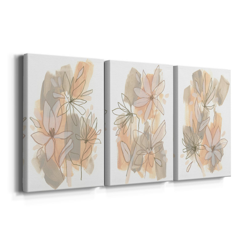 Flower Fragments I - Toile tendue avec châssis sur mesure - 3 pièces, H 12 po x l 24 po