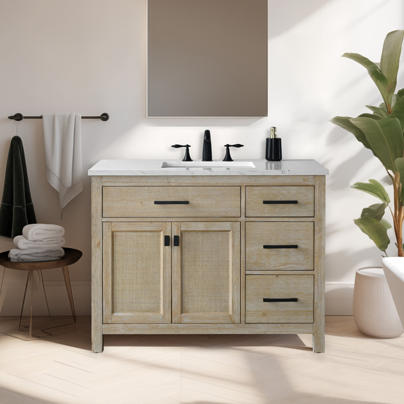 Marquist 42" Single Bathroom Vanity With Stone Top,  Fir Essence Light