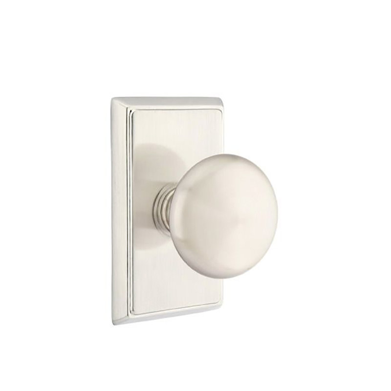 Ensemble de boutons d'intimité Emtek avec rosette rectangulaire et bouton Providence, Nickel satiné
