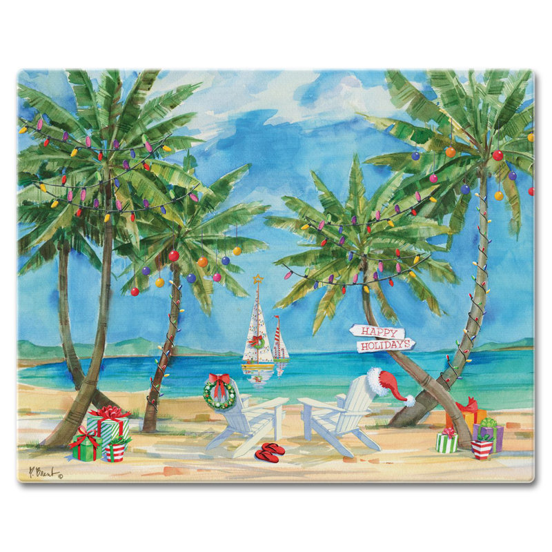 Holiday Palms Rectangular Tempered Glass Cutting Board